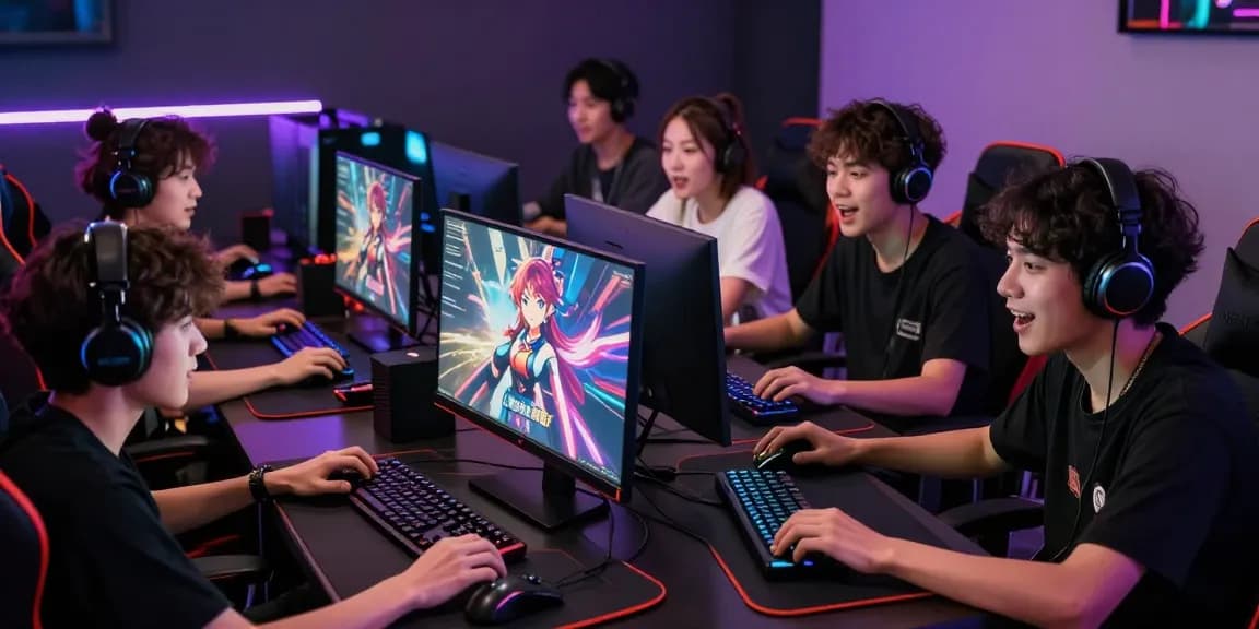 Players enjoying femboy hentai games in a colorful and dynamic gaming environment