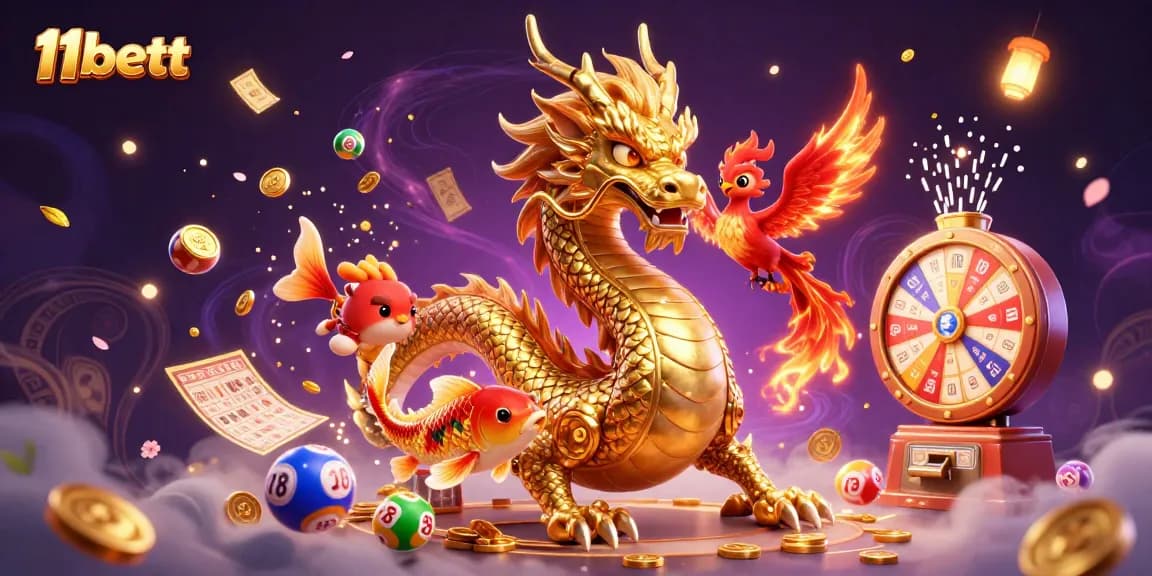 Experience thrilling games and bonuses at 11bett with this vibrant illustration.