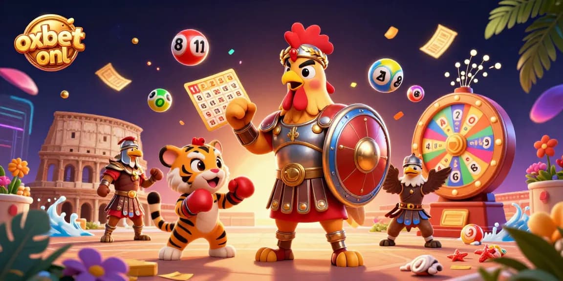 Play exciting games with oxbet-onl featuring vibrant lottery elements and a dynamic 3D illustration.