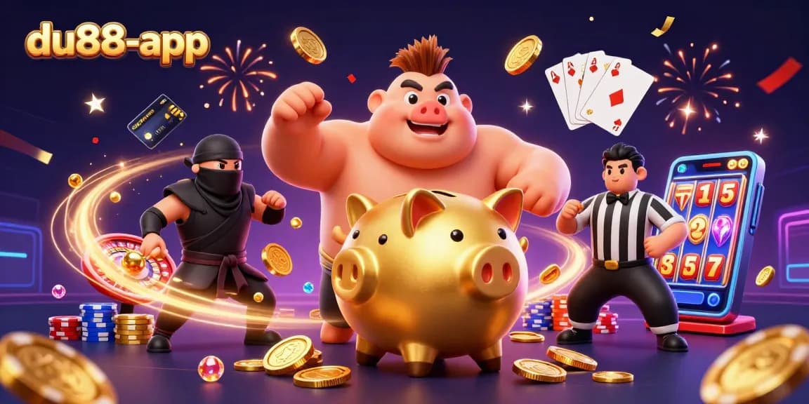 Engage with the du88-app platform featuring golden coins flying around a lively casino scene.