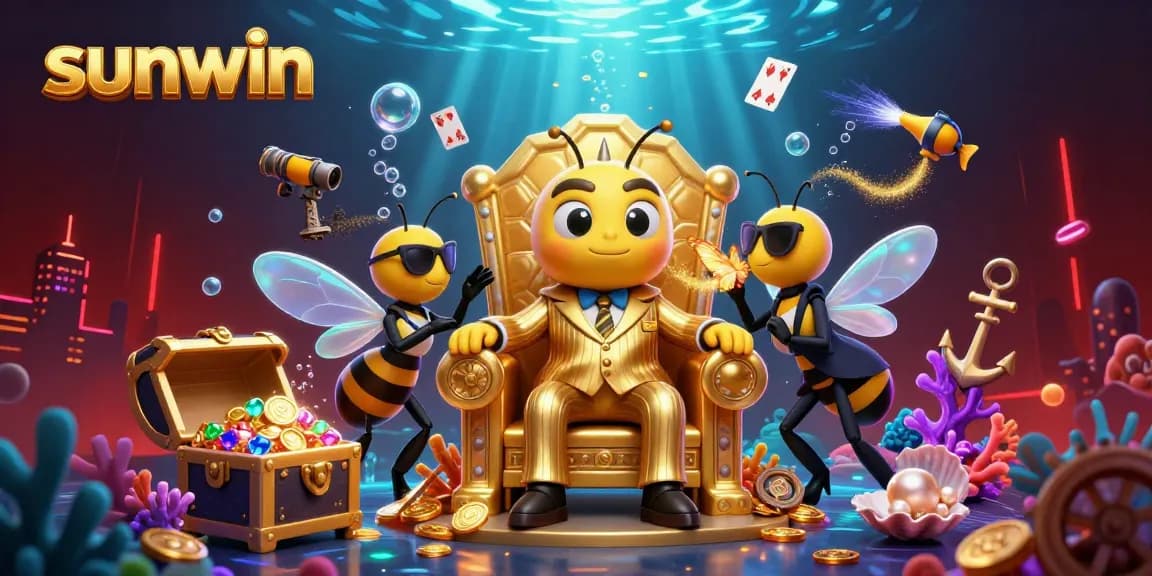Experience the thrilling world of sunwin with a vibrant 3D bumblebee boss scene amidst colorful casino elements.