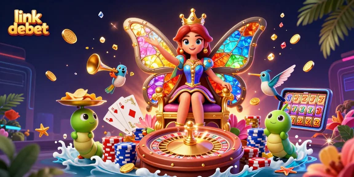 Spin the roulette wheel with link debet while enjoying vibrant casino elements in a fantasy scene.