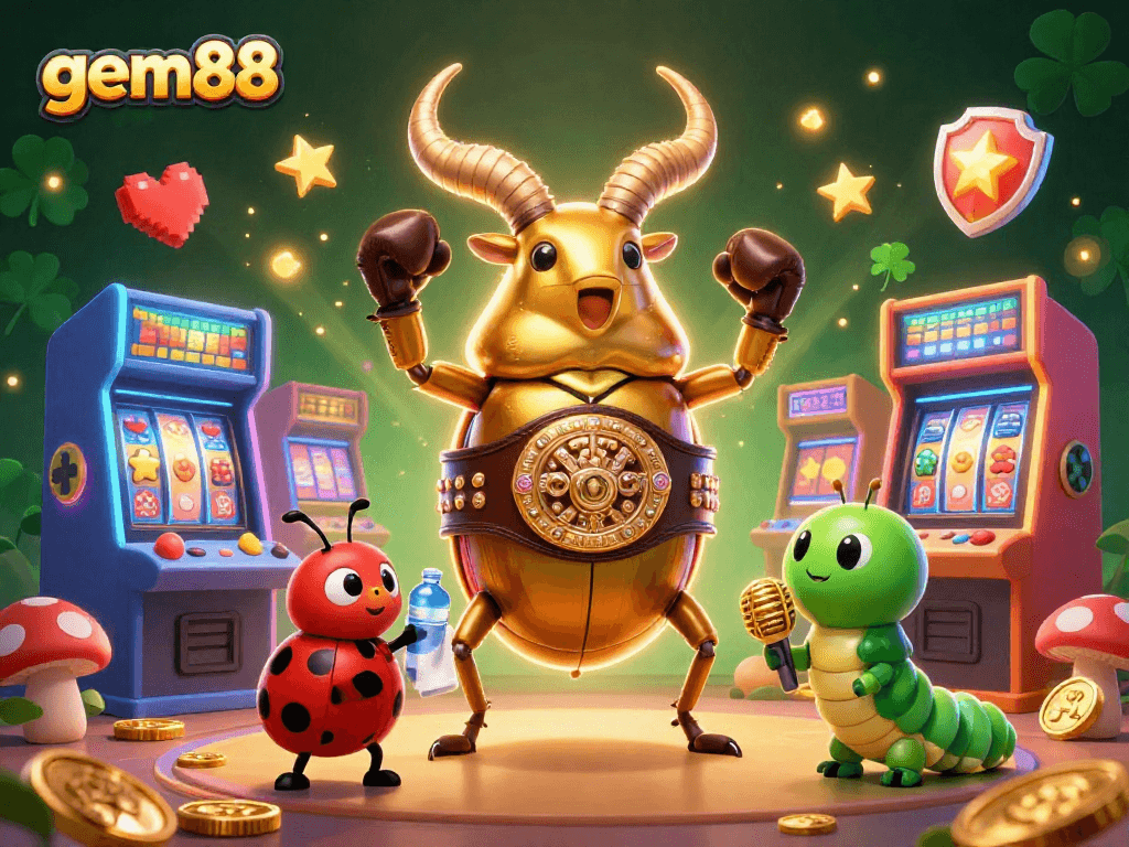 Experience thrilling gameplay with gem88, featuring an exciting boxing match between cartoon characters in a vibrant casino.