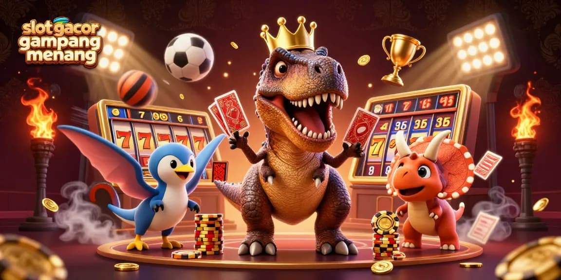 Experience the thrill of slot gacor gampang menang in this vibrant 3D casino scene filled with exciting game elements.
