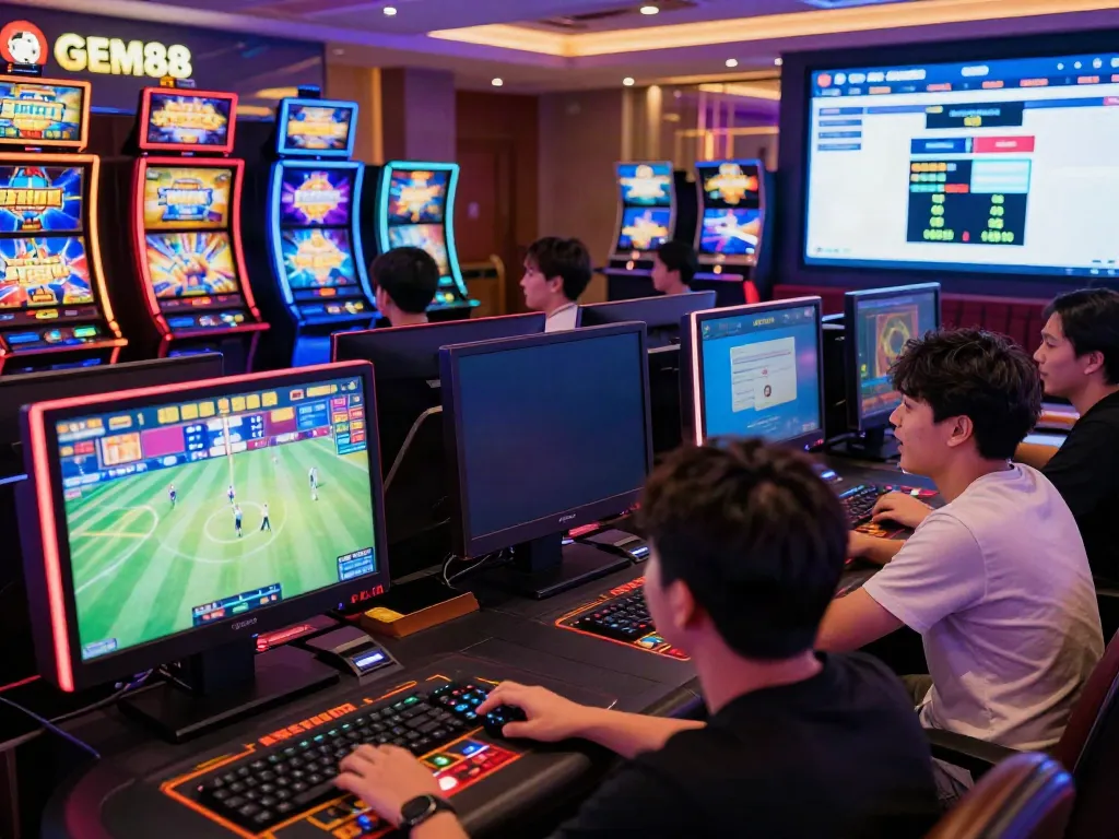 Engaging online gaming scene at http://gem88-mobile.com with vibrant players enjoying diverse games.