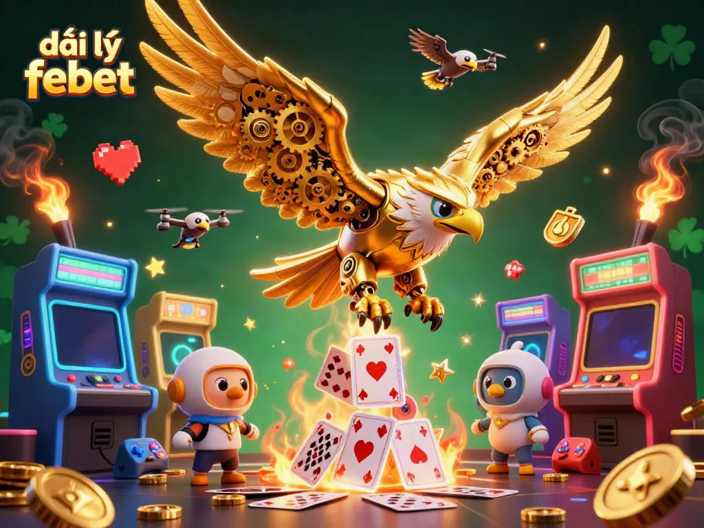 Dive into the action with the đại lý febet cybernetic eagle and holographic game elements.