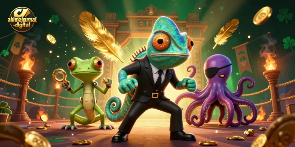 Experience thrilling gameplay at ahimajournal-digital with vibrant scenes showcasing chameleons, geckos, and octopuses.