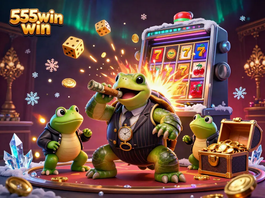 Experience thrilling spins and big wins with 555win win in this vibrant casino-themed illustration.