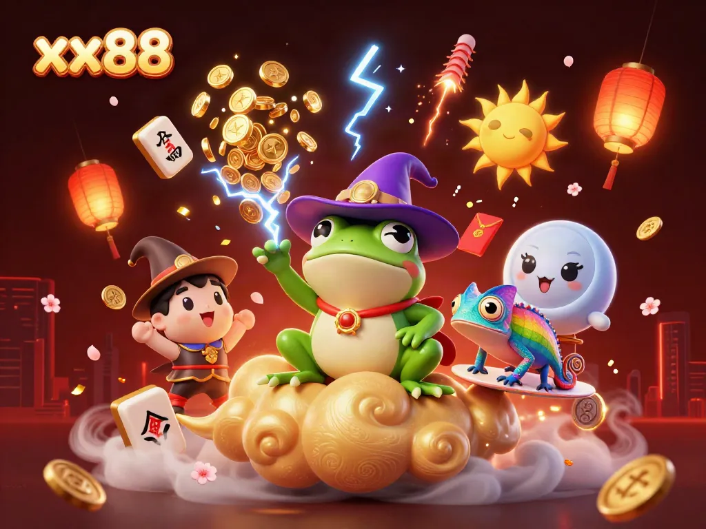Experience excitement at xx88 with a magical storm of coins and vibrant casino elements.