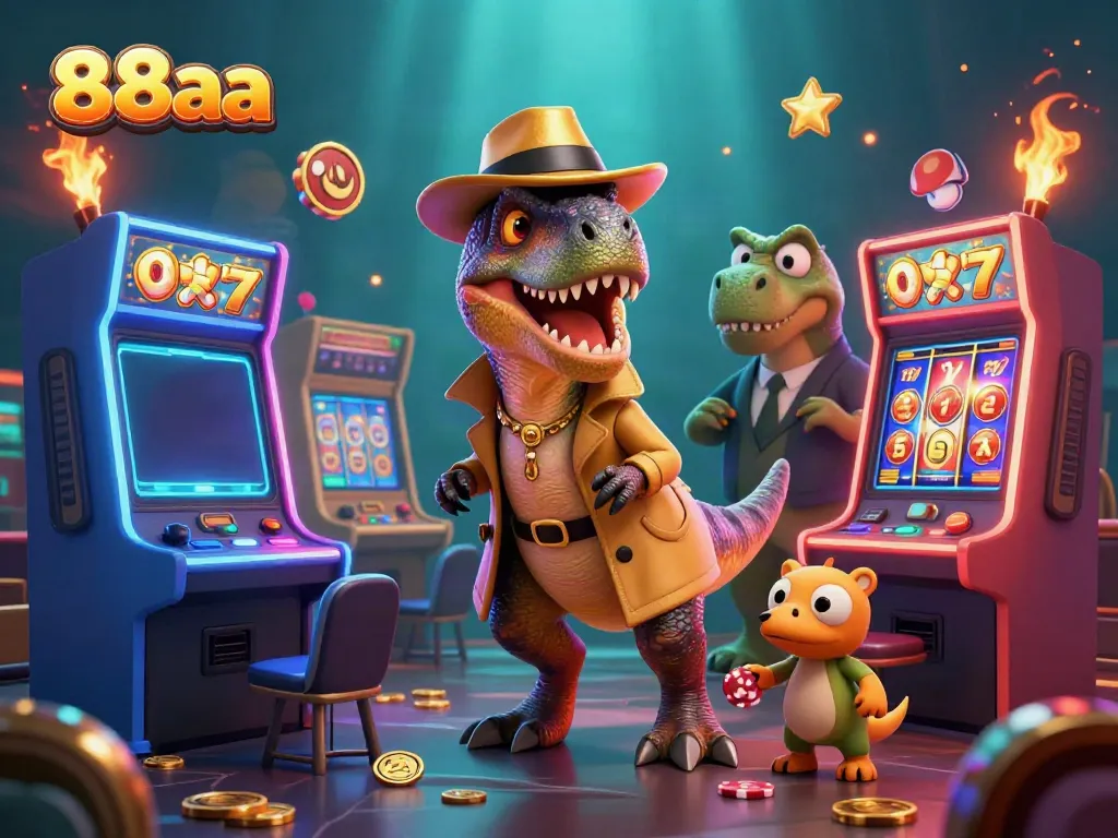 Experience thrilling gameplay and excitement at 88aa with a slot machine scene featuring colorful characters.