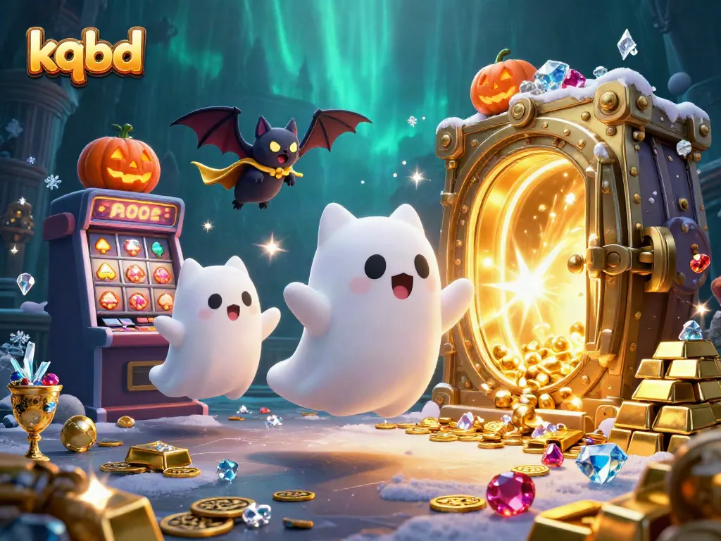Engage in kqbd's thrilling casino experience with a ghost cat, vampire bat and glowing poker pumpkins.