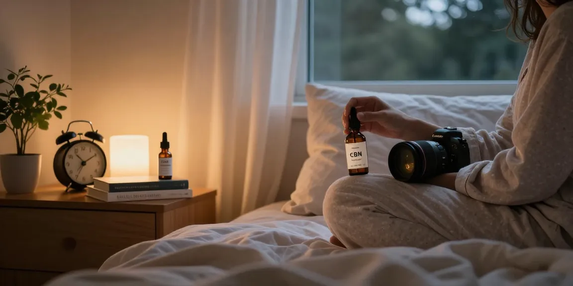 buy cbn oil in canada for a restful night's sleep, cozy bedroom setting with calming lighting and wellness books