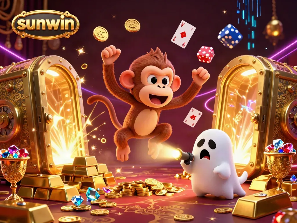 Experience thrilling moments at sunwin casino with playful characters in a vibrant, ultra-detailed game scene.