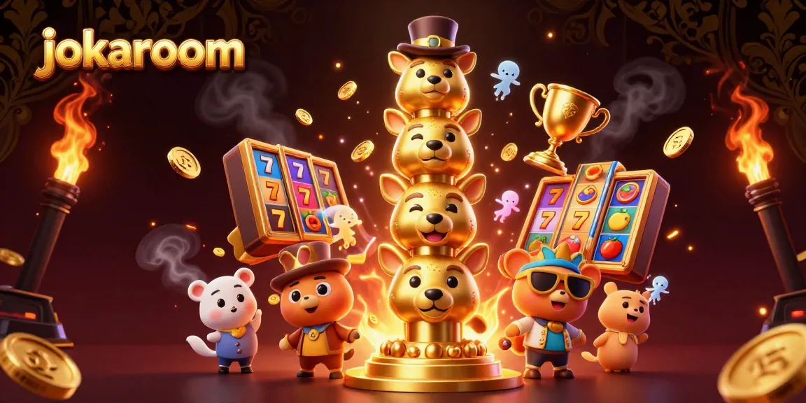 Win big with jokaroom as the vibrant totem pole and slot symbols dance in this action-packed casino scene.
