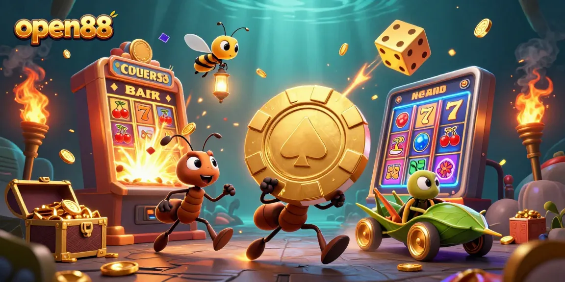 Experience the excitement at open88 as ants execute a thrilling heist for a gigantic poker chip.