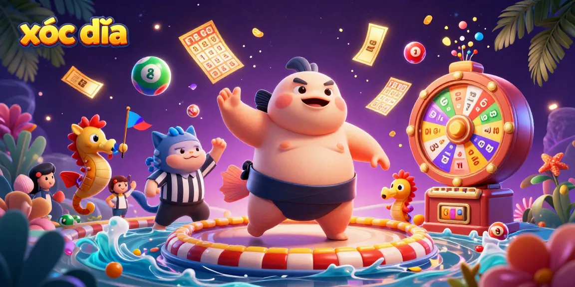 Engage in the thrilling game of xóc đĩa with vibrant casino elements and colorful action.