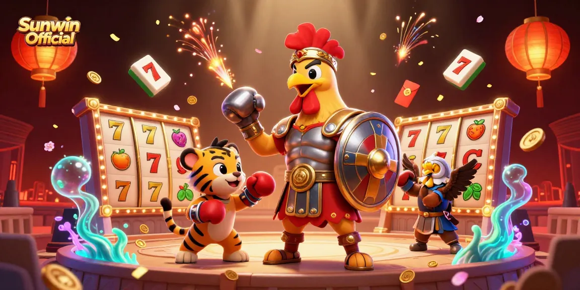 Engage in thrilling gameplay with Sunwin Official as you spin the reels in a vibrant casino scene.
