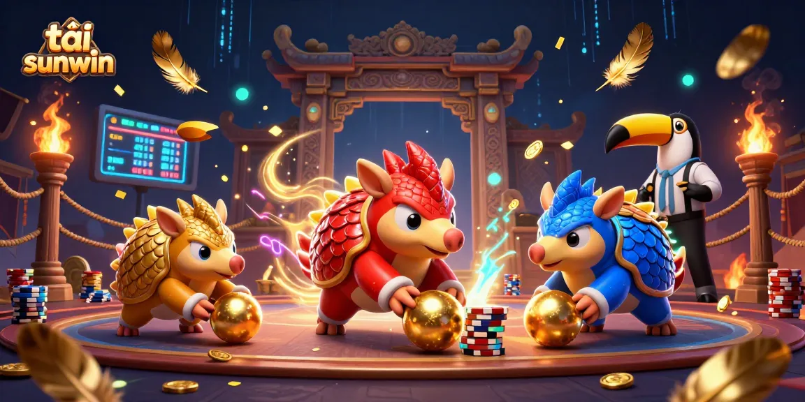 Tải sunwin with dynamic pangolins bowling through poker chips in an energized casino scene.