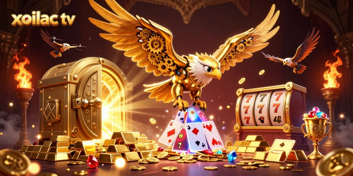 Experience thrilling gameplay with xoilac tv's golden eagle soaring through a cascade of vibrant slot reels.
