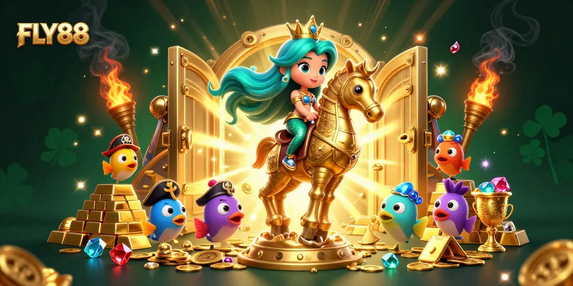 FLY88 engages players with vibrant mermaid-themed illustration, highlighting casino excitement.